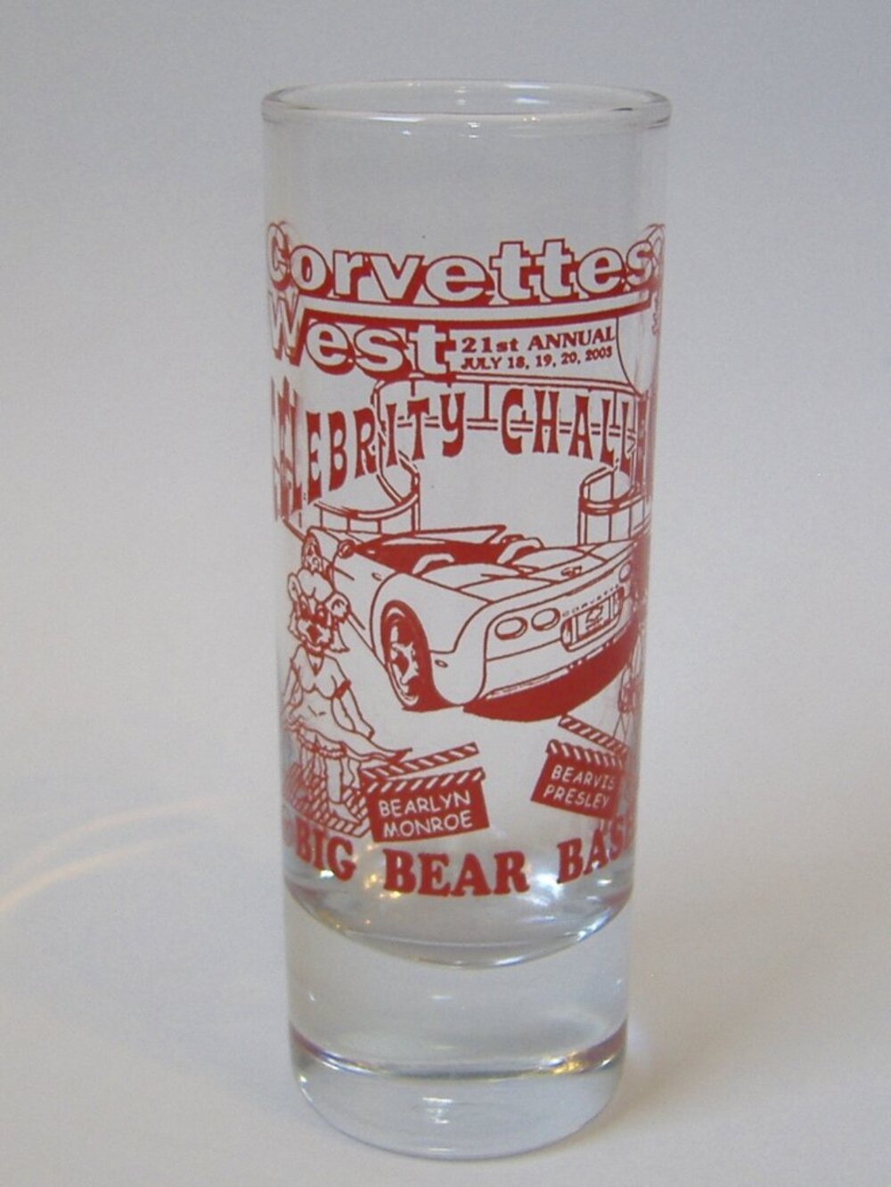 Shot Glass Corvettes West Big Bear Bash 2003 Celebrity Challenge Collectible Red